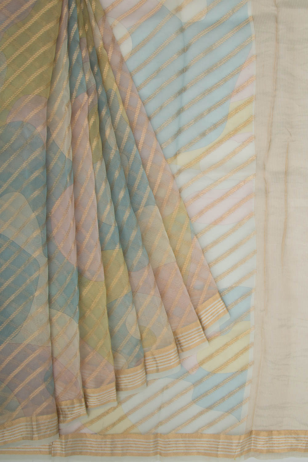 Organza Diagonal Lines Multicolor Saree