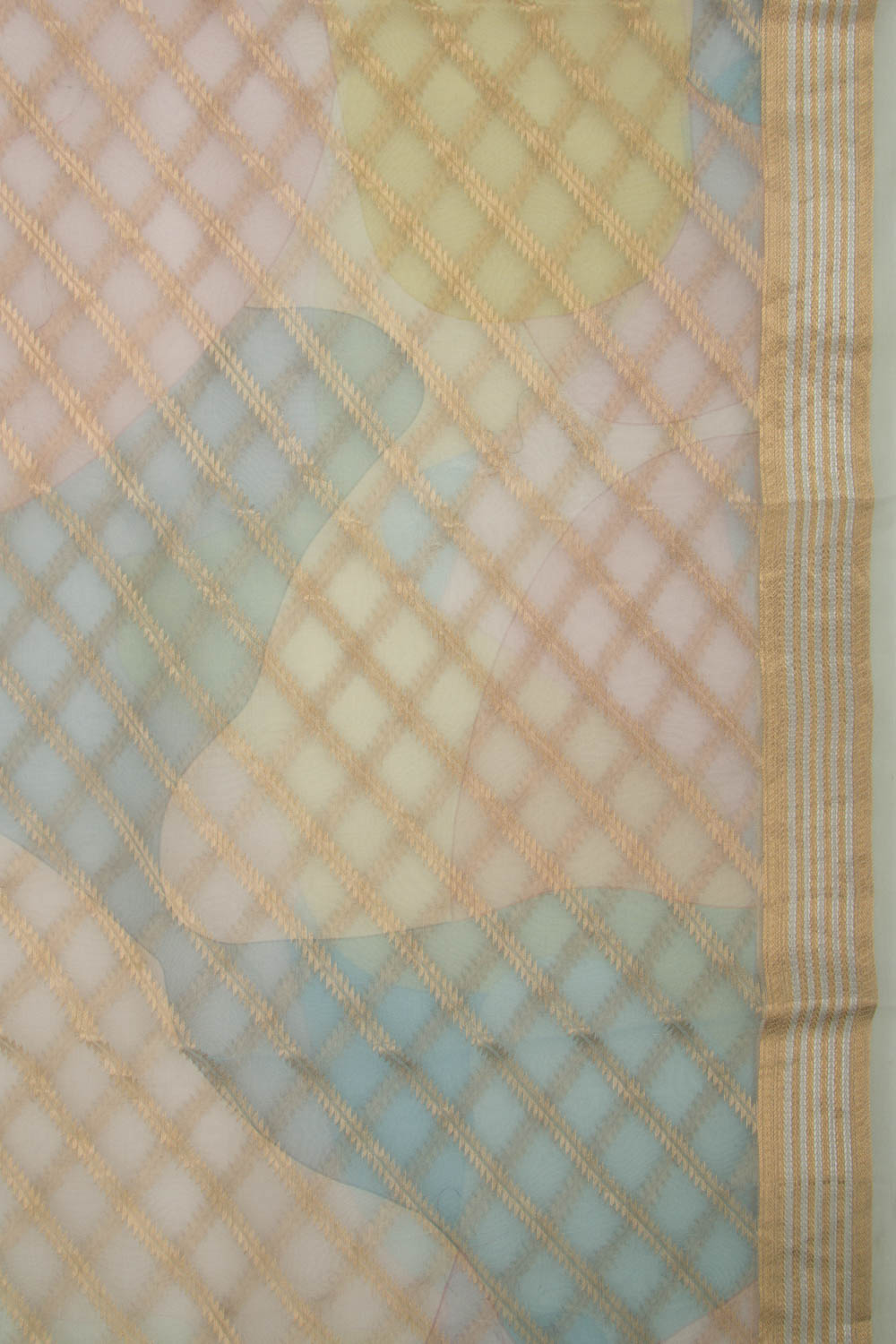 Organza Diagonal Lines Multicolor Saree