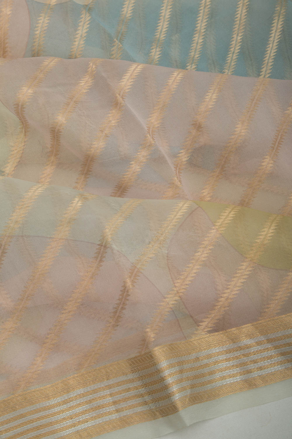 Organza Diagonal Lines Multicolor Saree