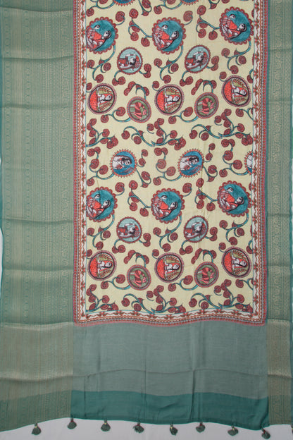 Munga Tussar Printed Yellow Saree