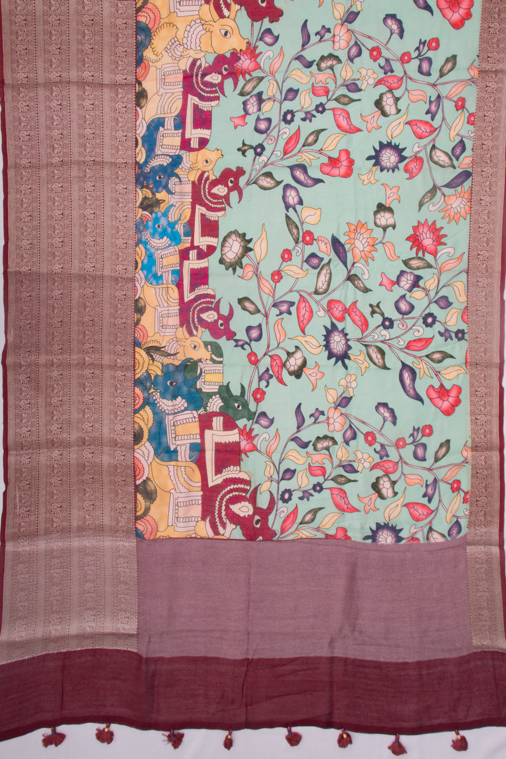 Munga Tussar Printed Pastel Green Saree