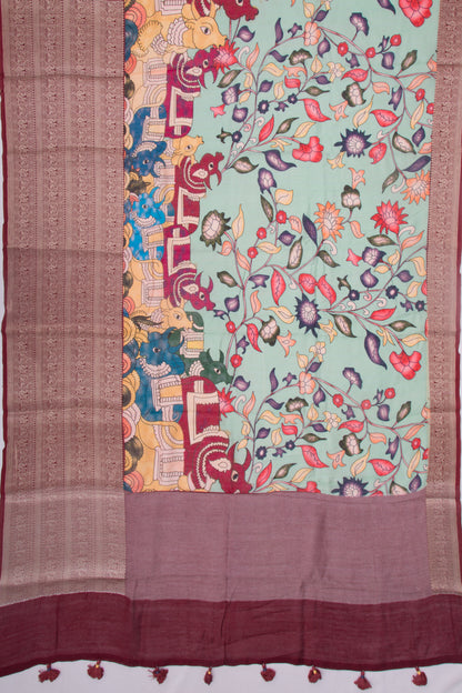 Munga Tussar Printed Pastel Green Saree