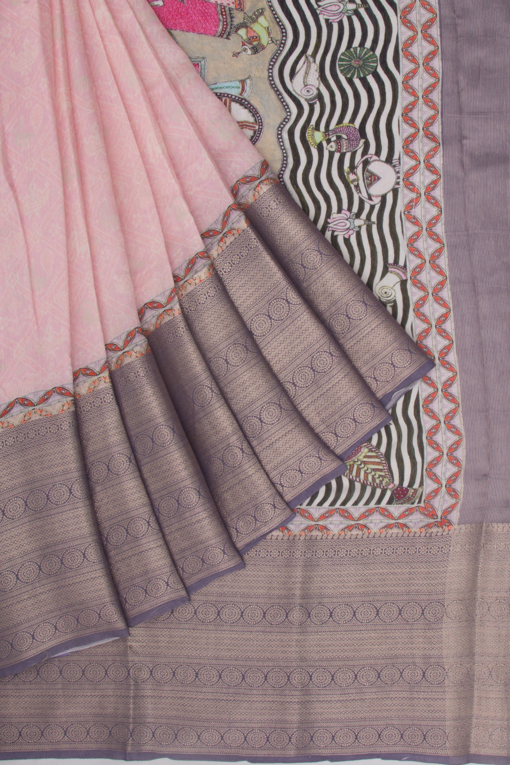 Munga Tussar Printed Pink Saree