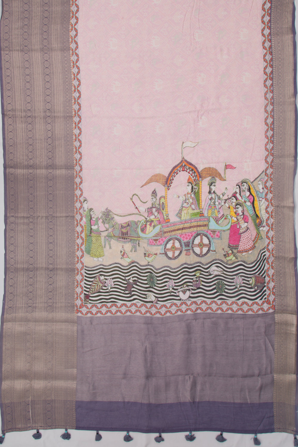 Munga Tussar Printed Pink Saree