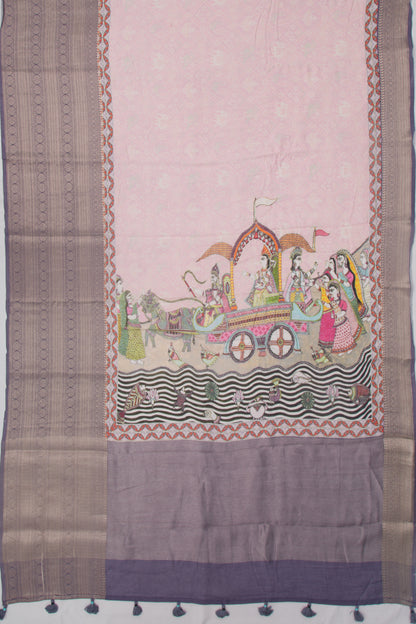 Munga Tussar Printed Pink Saree
