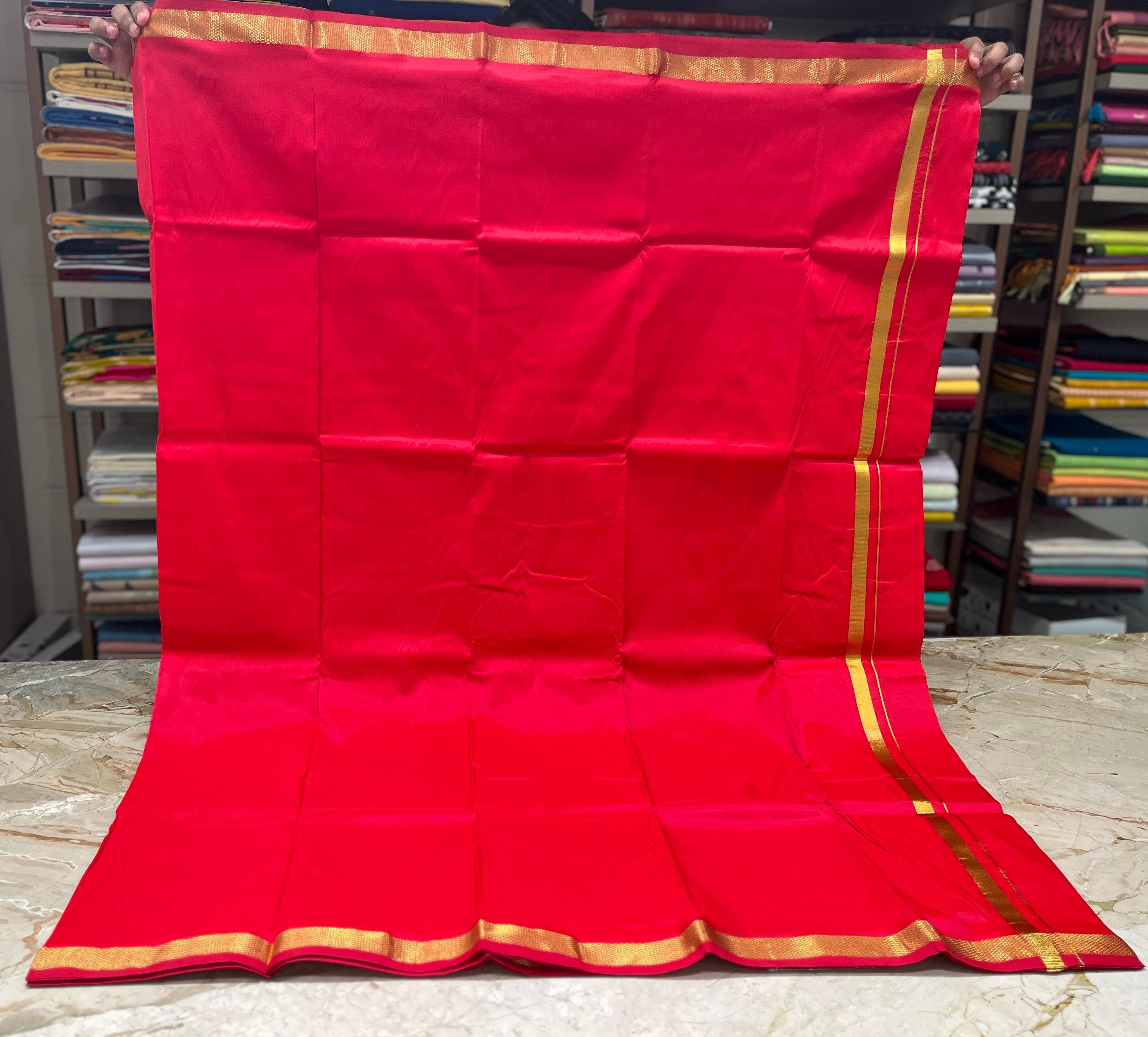 Kanchipuram Silk Plain Red Dhoti With Kanduva
