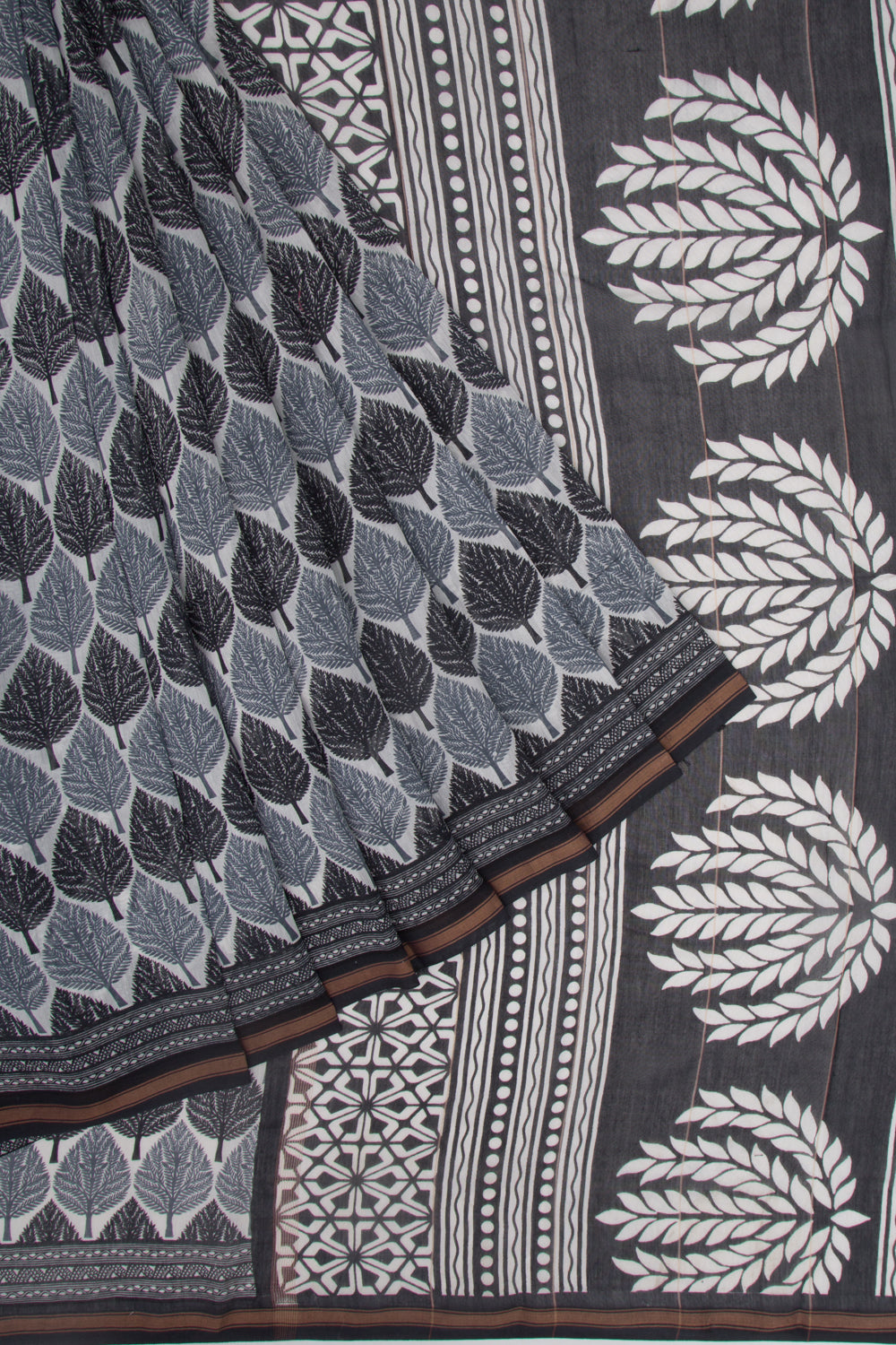 Chanderi Cotton Printed White Saree