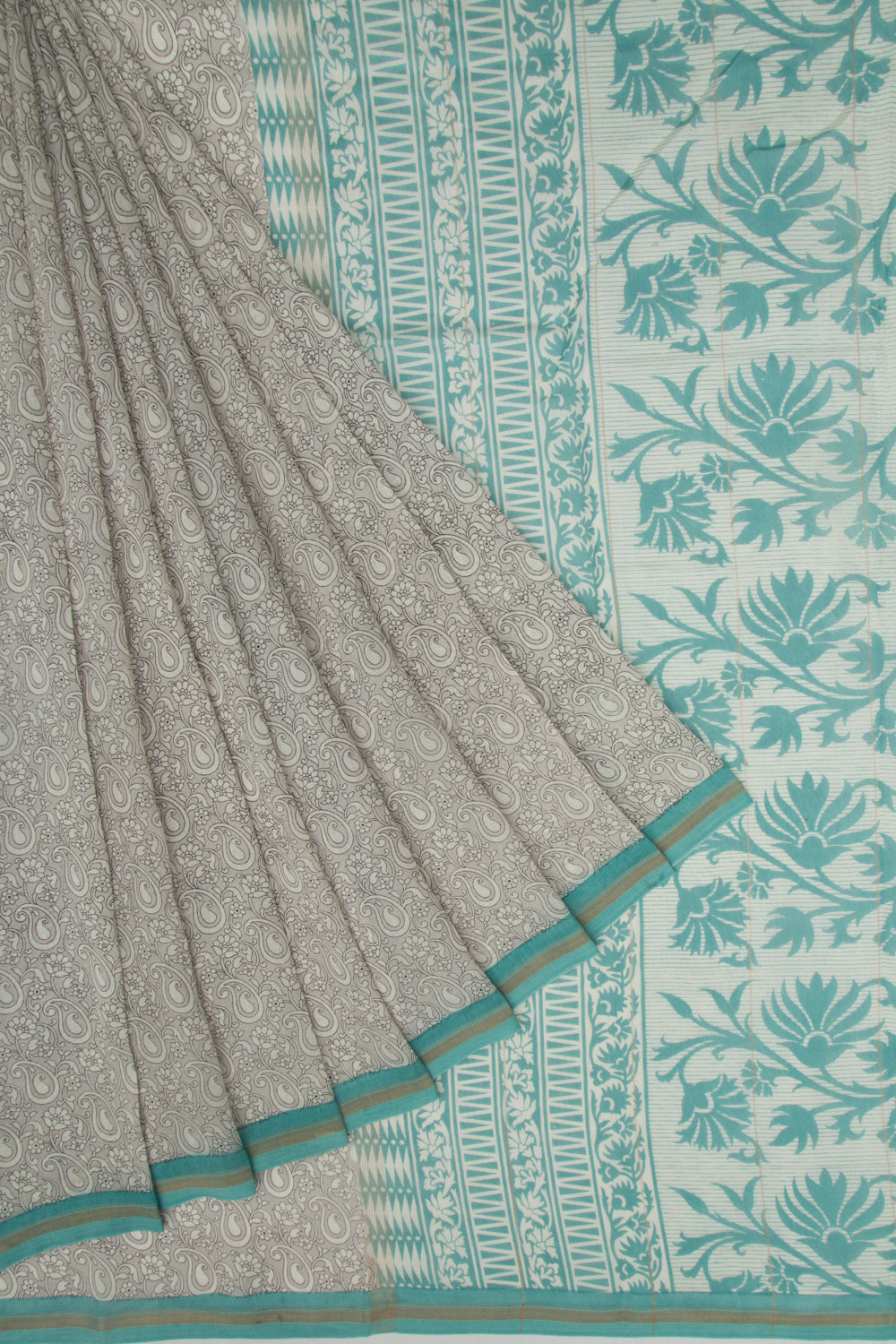 Chanderi Cotton Floral Printed Grey Saree