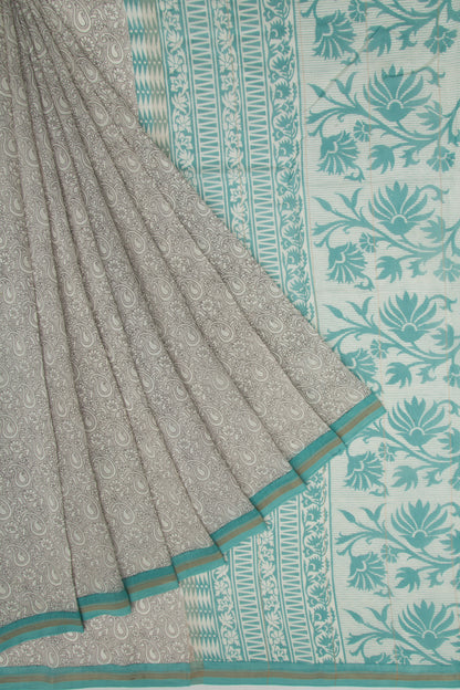 Chanderi Cotton Floral Printed Grey Saree