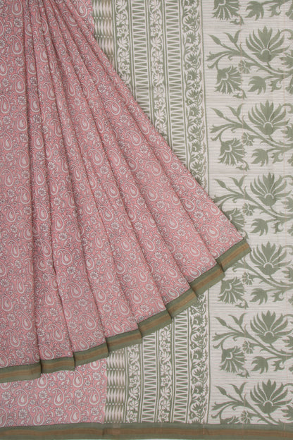 Chanderi Cotton Floral Printed Pink Saree