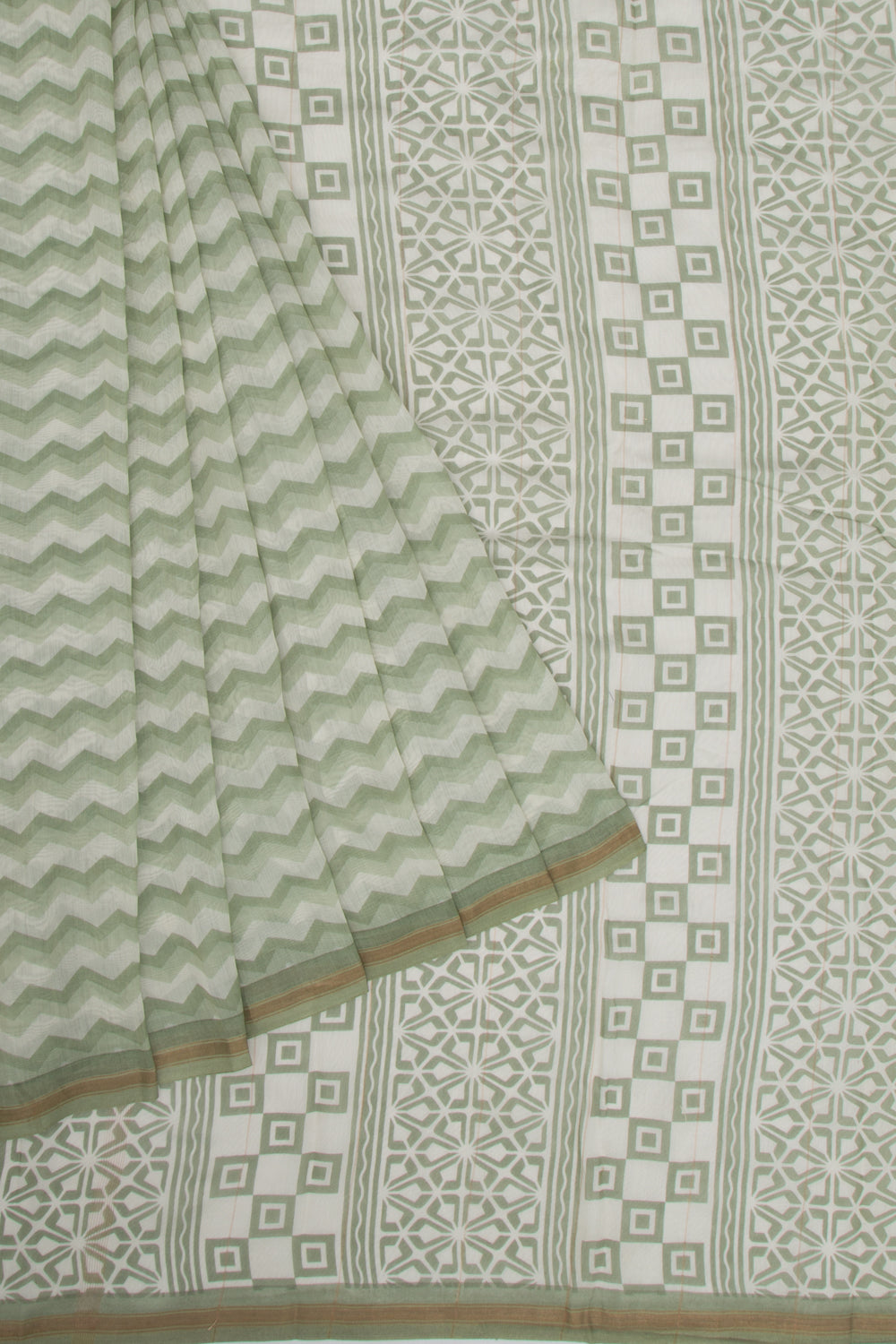 Chanderi Cotton Printed Green Saree