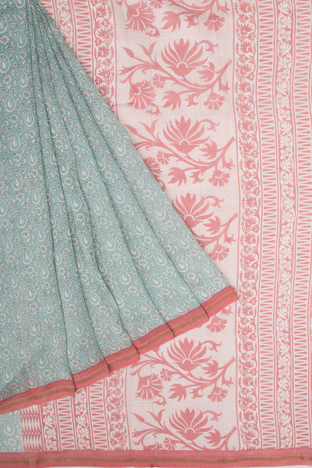 Chanderi Cotton Floral Printed Blue Saree