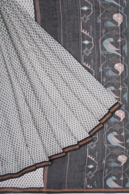 Chanderi Cotton Floral Printed White Saree