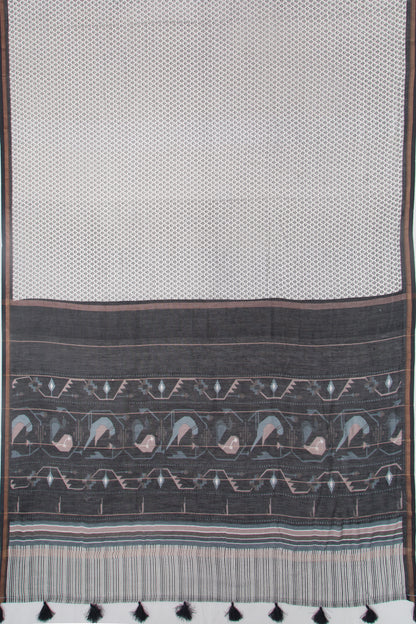 Chanderi Cotton Floral Printed White Saree