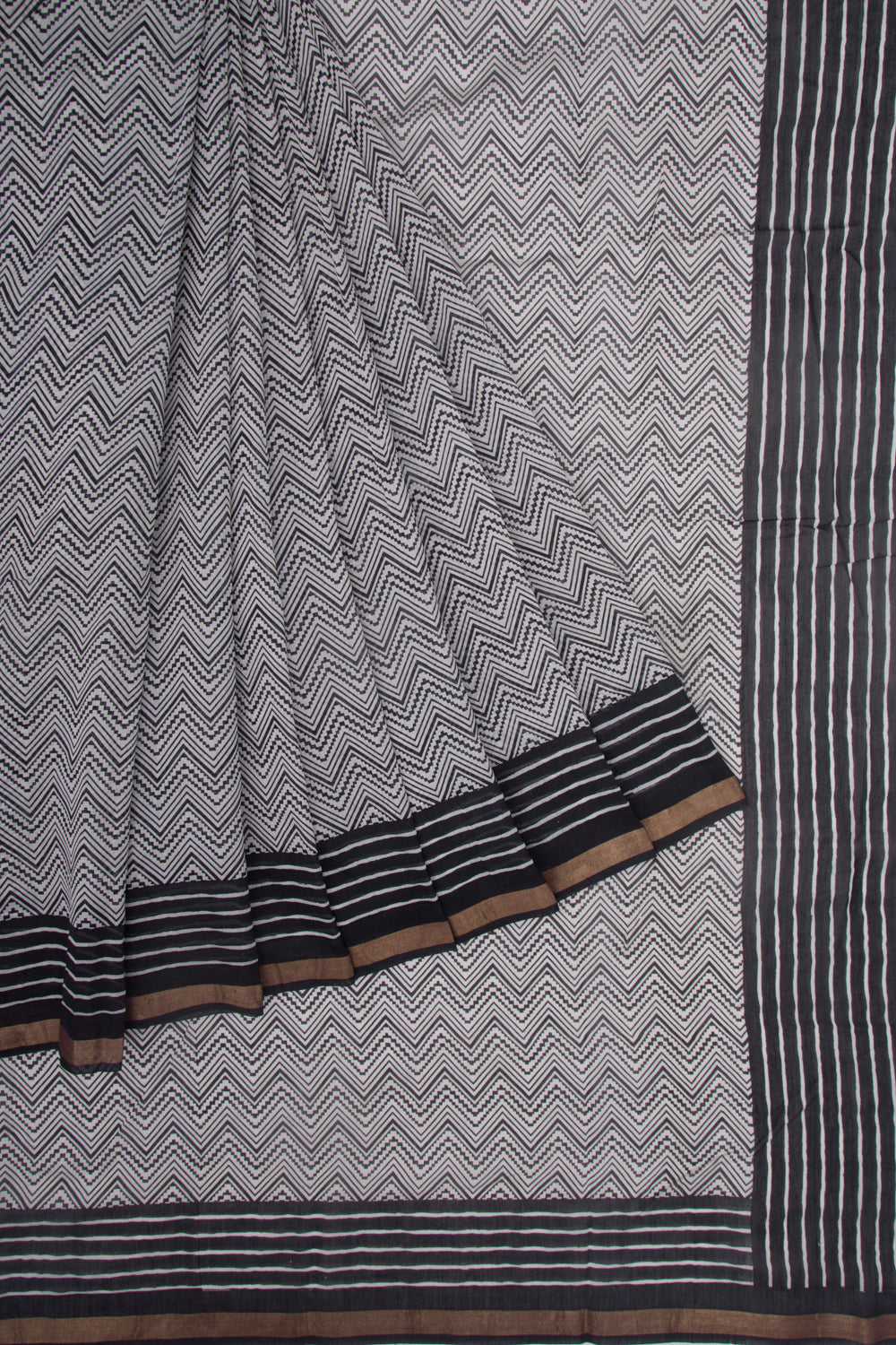 Chanderi Cotton Printed White Saree