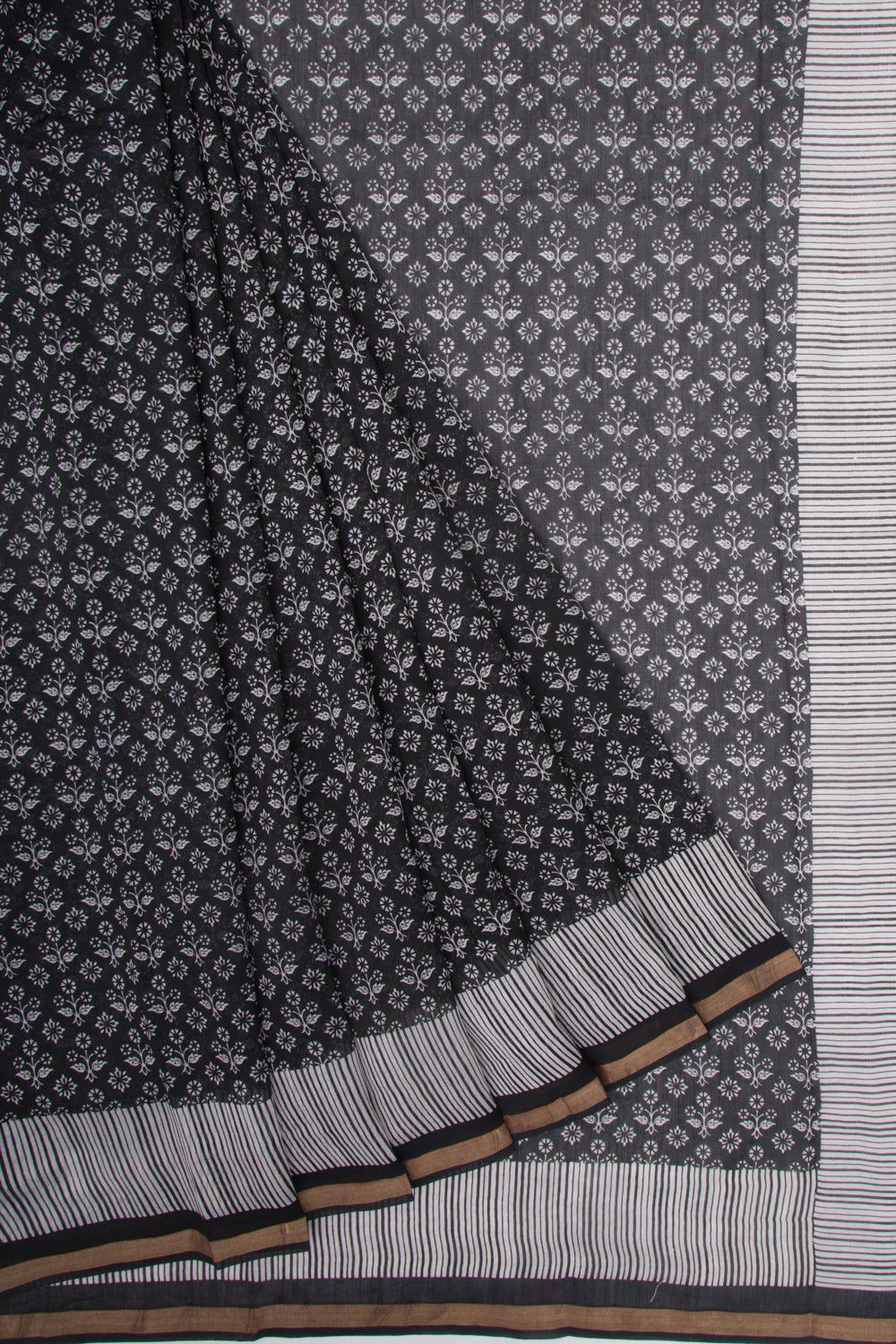 Chanderi Cotton Floral Printed Black Saree