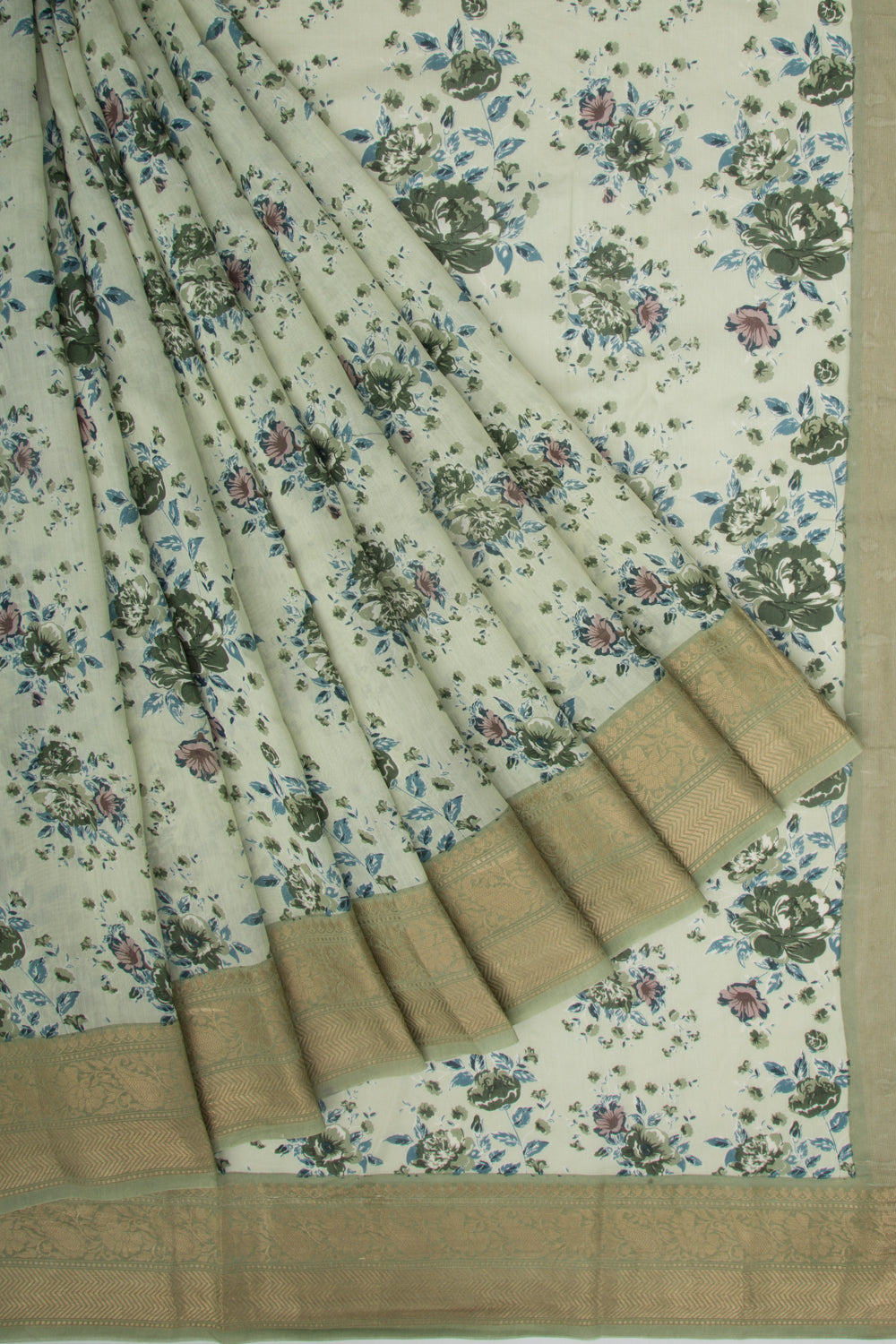 Chanderi Cotton Floral Printed Pastel Green Saree