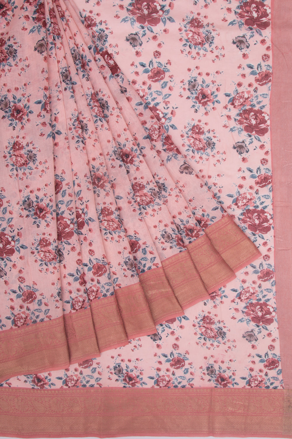 Chanderi Silk Floral Printed Pink Saree
