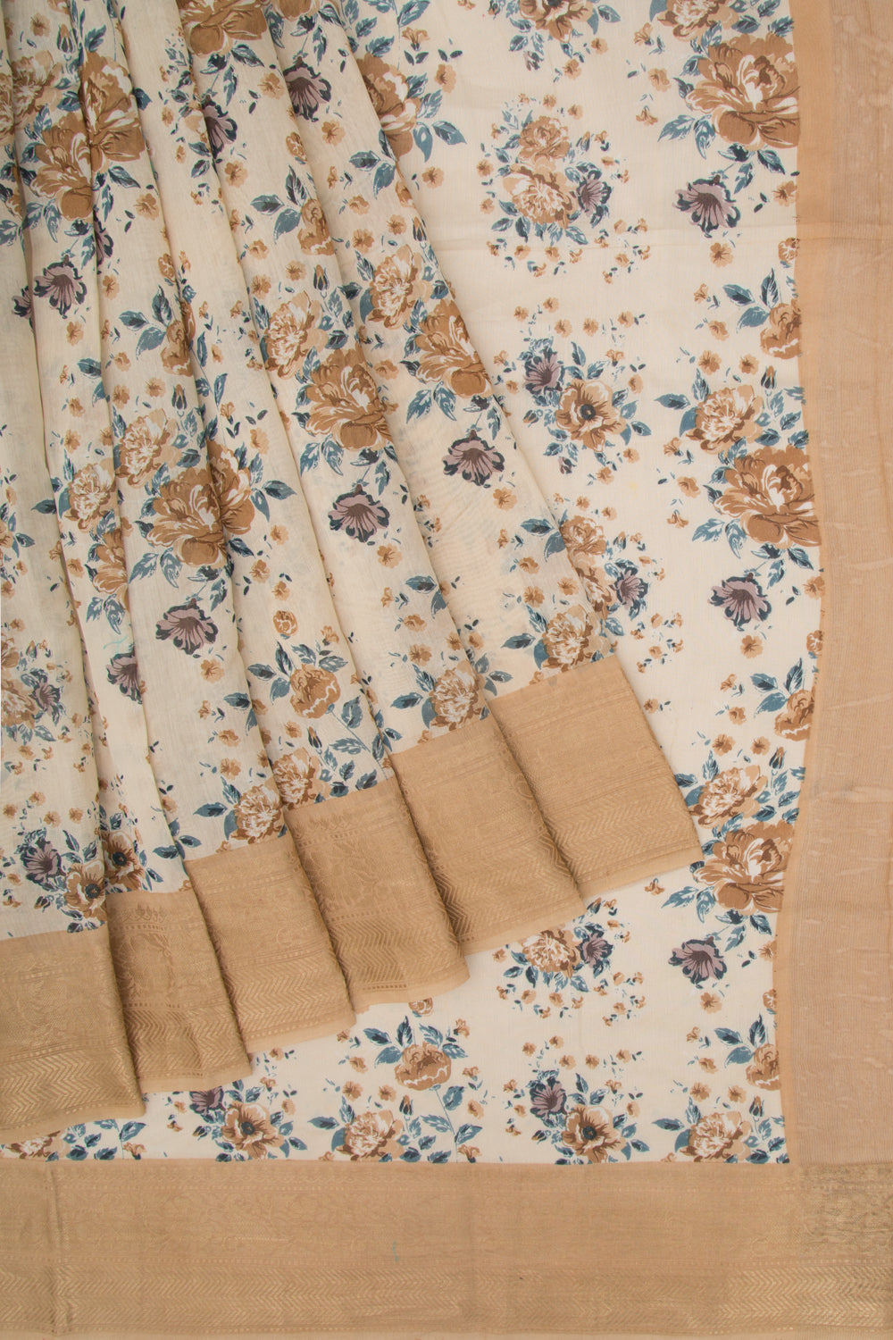 Chanderi Cotton Printed Cream Saree