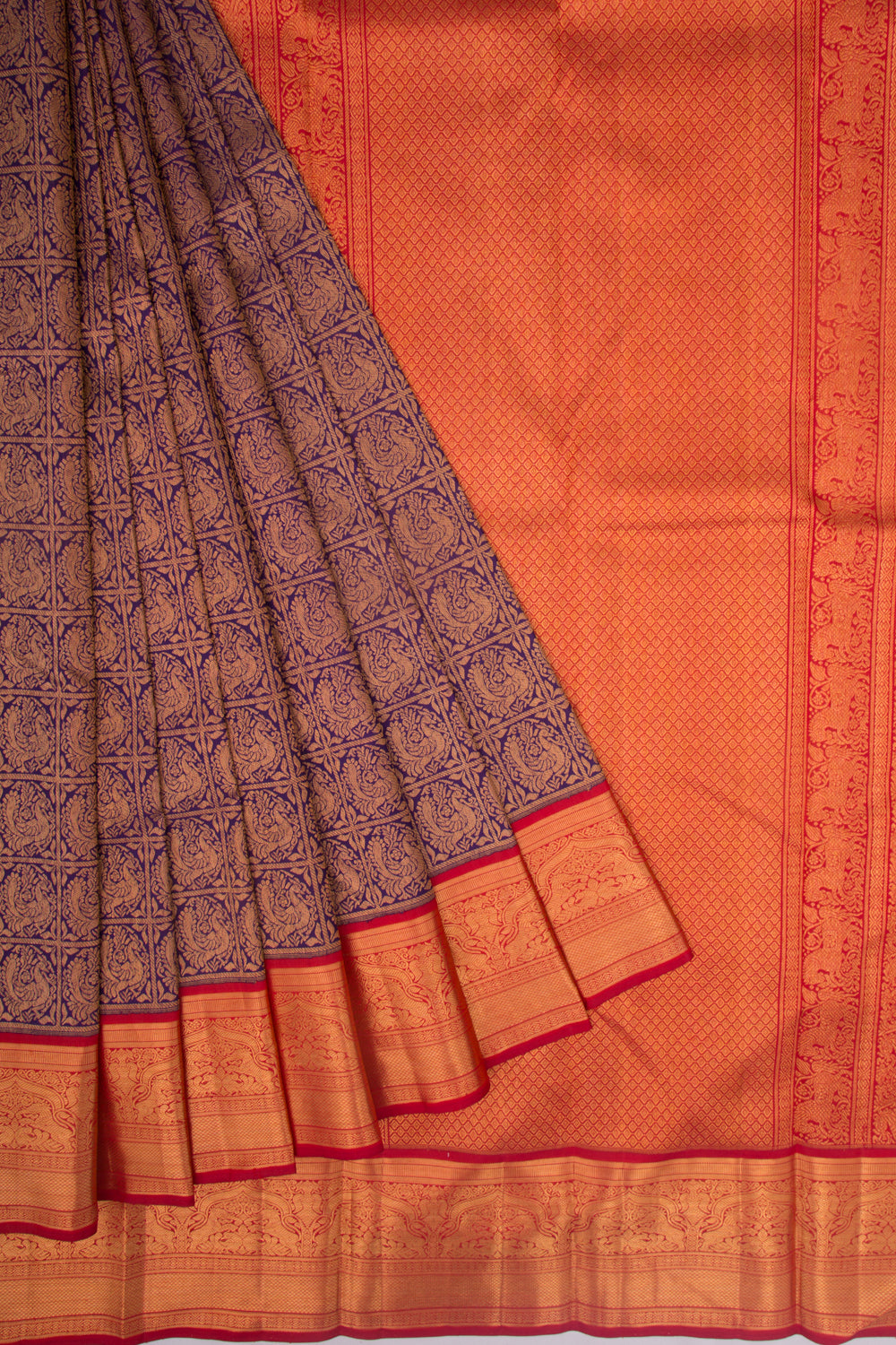 Kanchipuram Silk Checks And Butta Dark Blue Saree