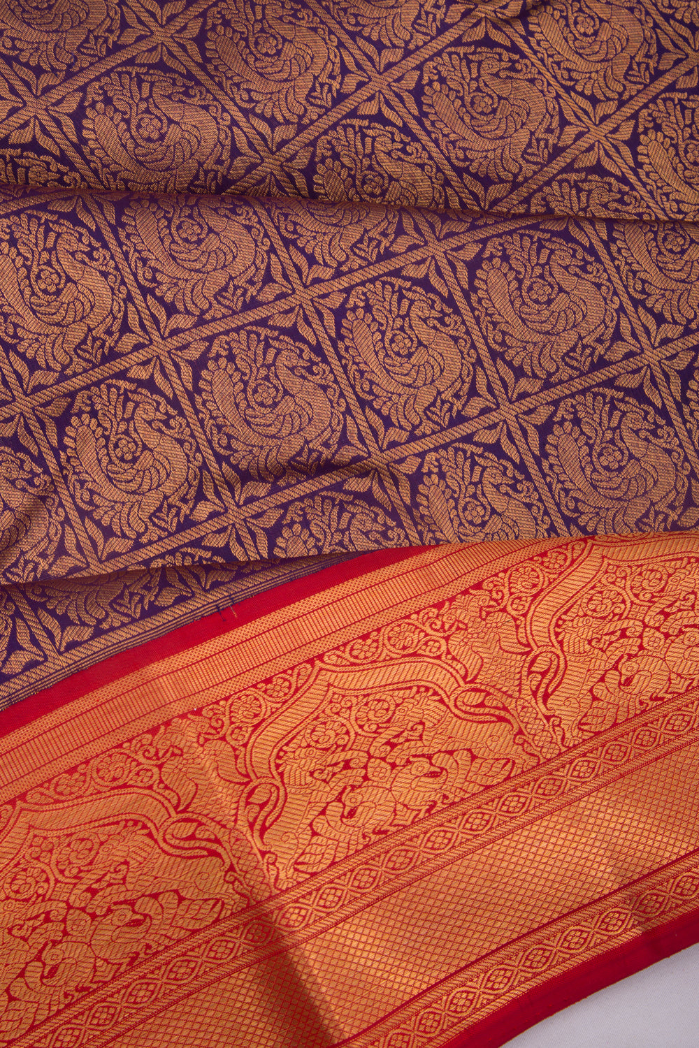 Kanchipuram Silk Checks And Butta Dark Blue Saree