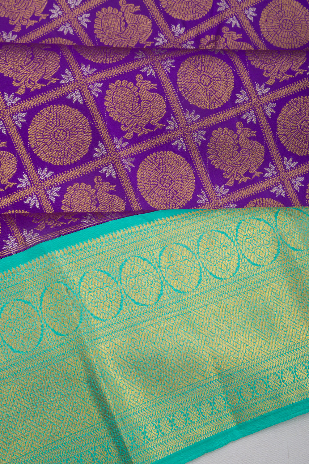 Kanchipuram Silk Checks And Butta Violet Saree
