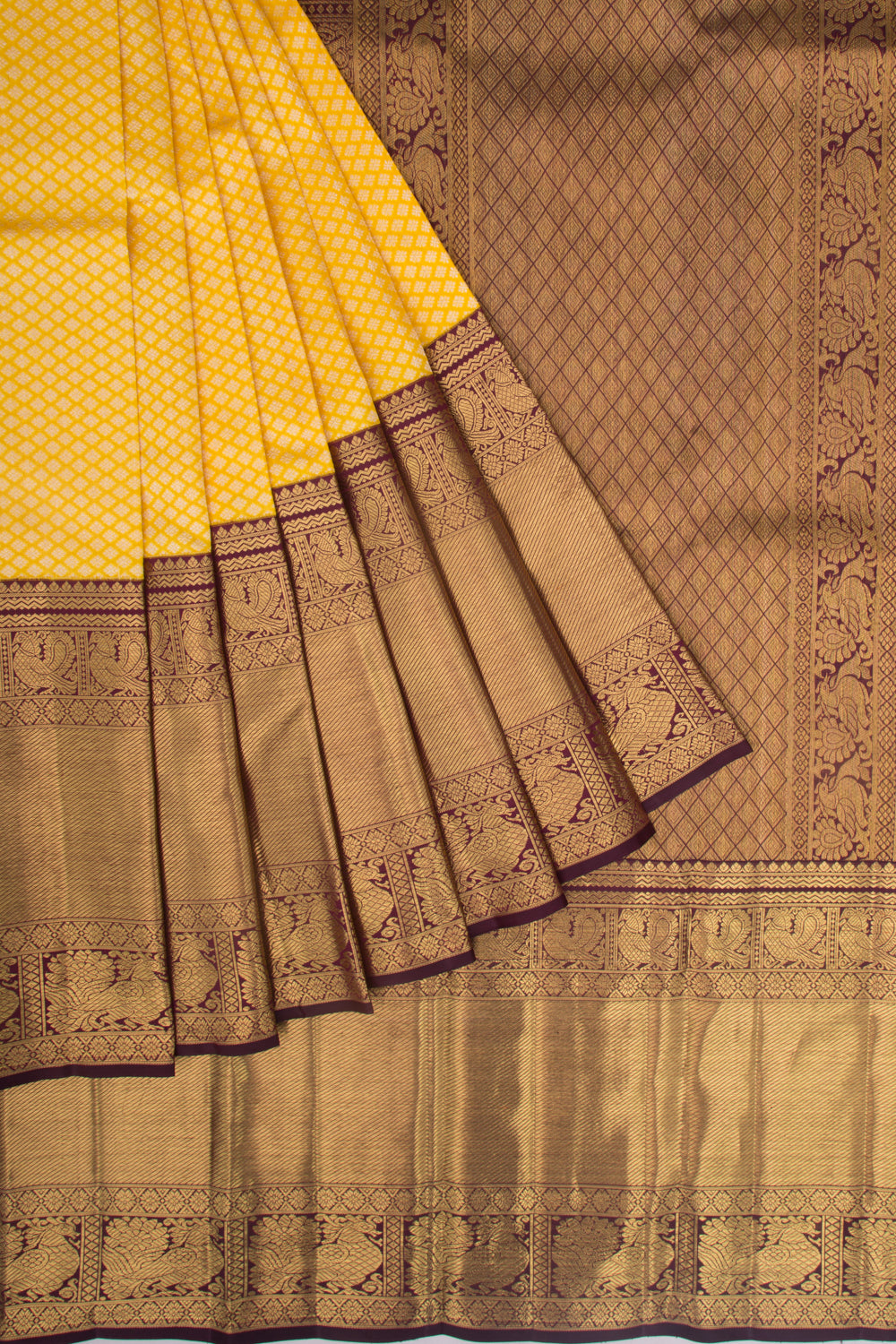 Kanchipuram Silk Brocade Yellow Saree