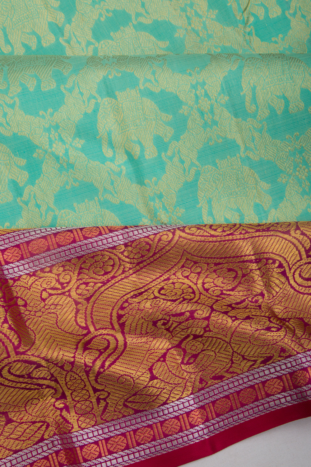 Kanchipuram Silk Jaal And Butta Sea Green Saree