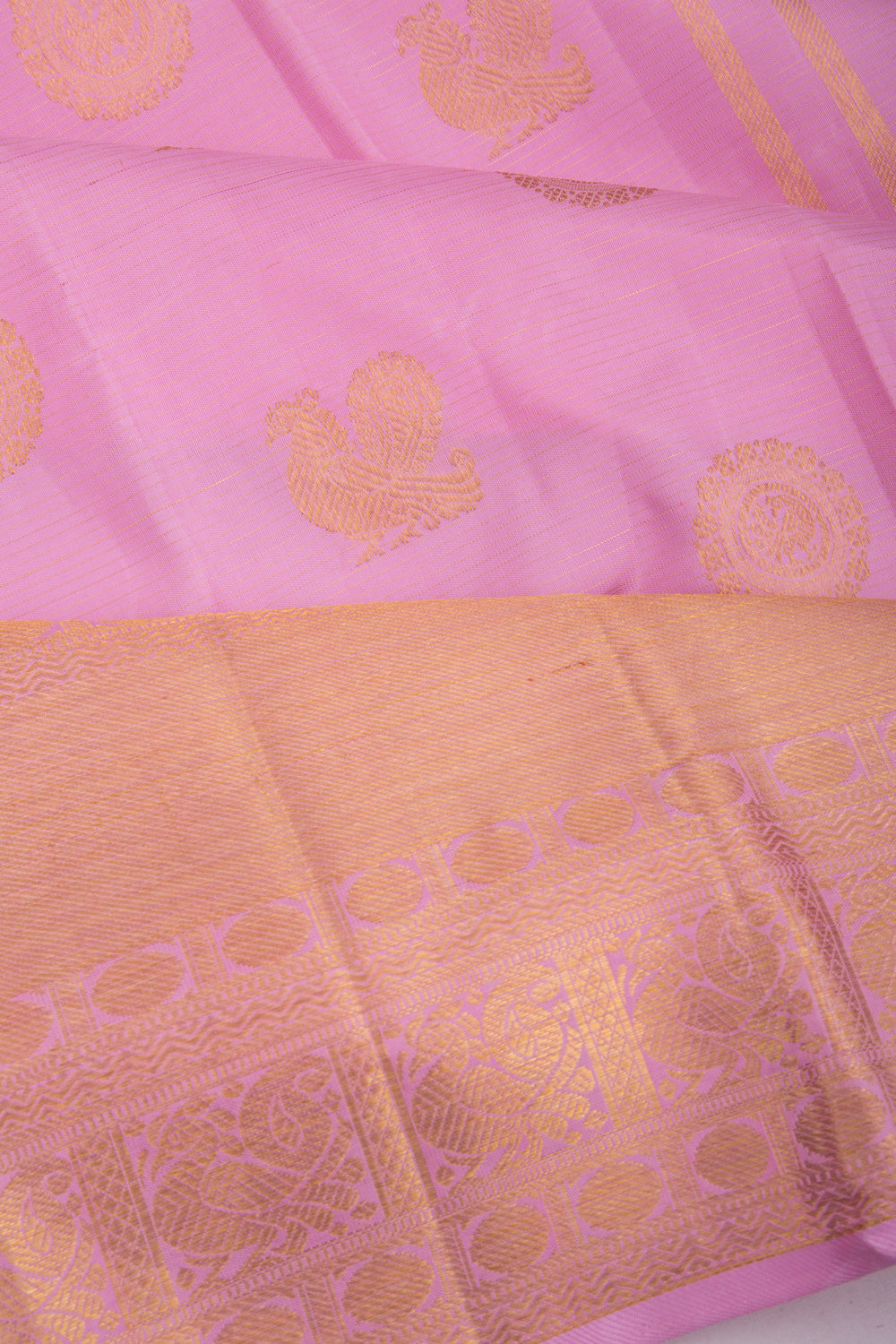 Kanchipuram Silk Oosi Lines And Butta Baby Pink Saree