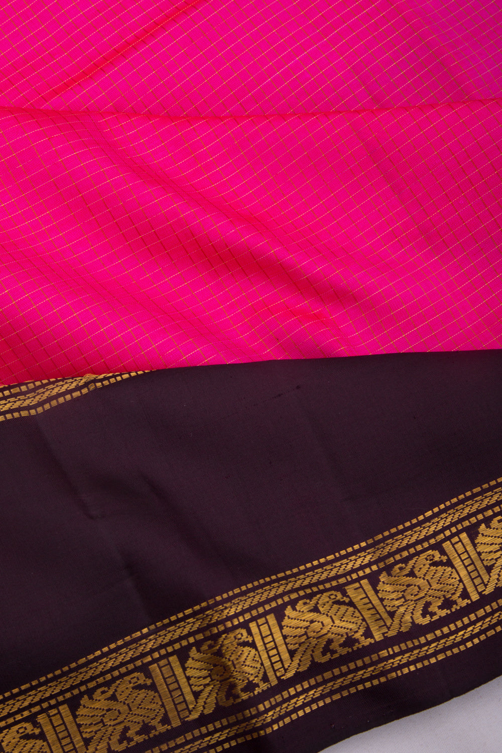 Kanchipuram Silk Checks Dark Pink Saree