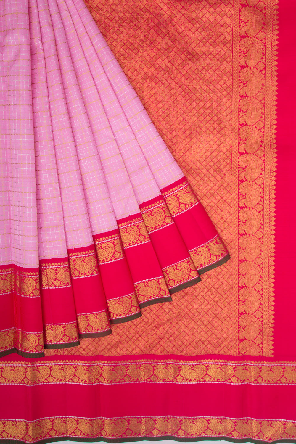 Kanchipuram Silk Checks Baby Pink Saree