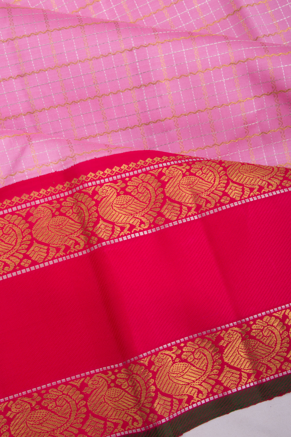 Kanchipuram Silk Checks Baby Pink Saree