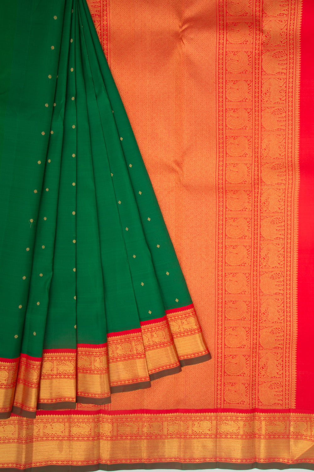 Kanchipuram Silk Butta Dark Green Saree