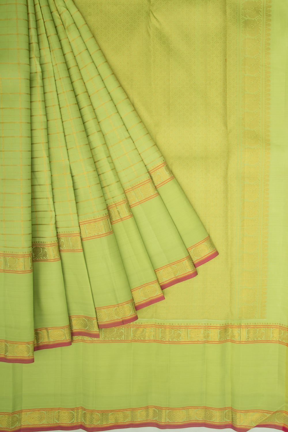 Kanchipuram Silk Checks Pastel Green Saree