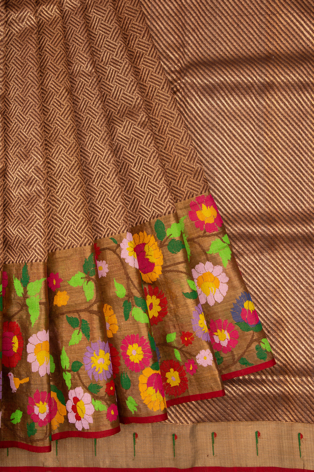 Kota Silk Brocade Brown Saree