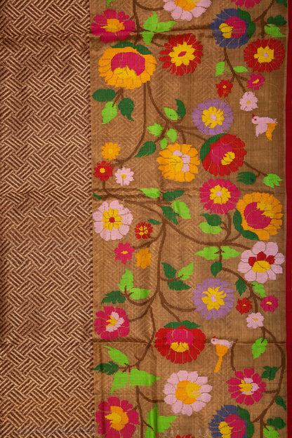 Kota Silk Brocade Brown Saree