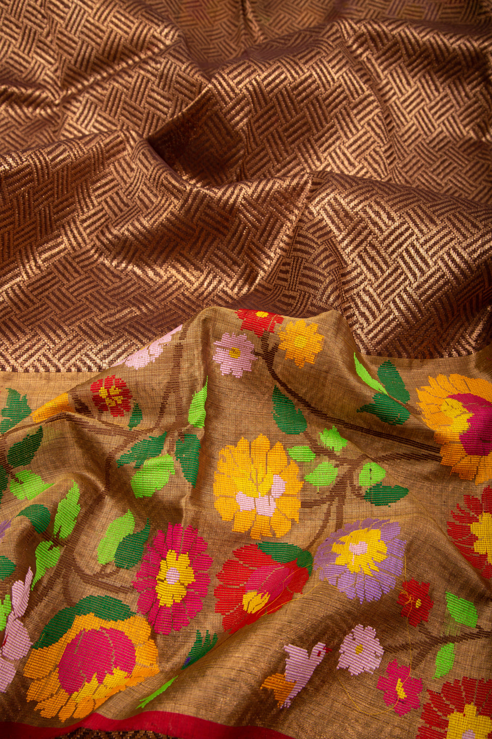 Kota Silk Brocade Brown Saree