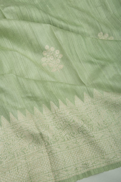 Tussar Butta Green Saree