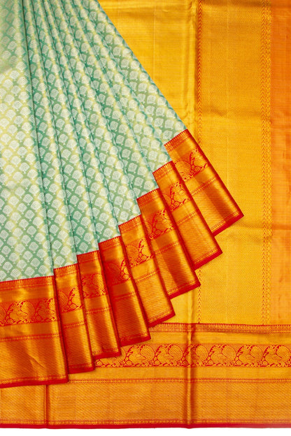 Kanchipuram Tissue Silk Brocade Sea Green Saree