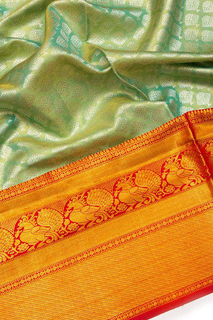 Kanchipuram Tissue Silk Brocade Sea Green Saree