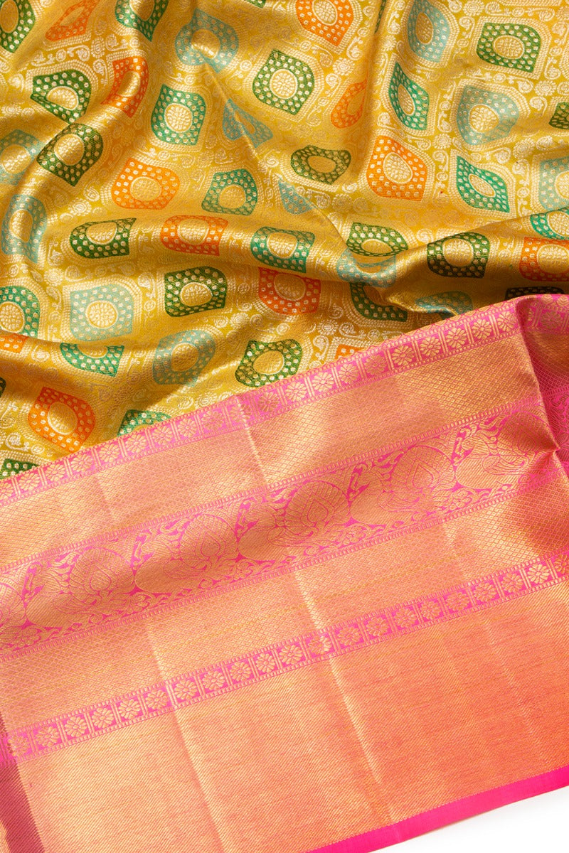 Kanchipuram Silk Tissue Brocade Multicolor Saree