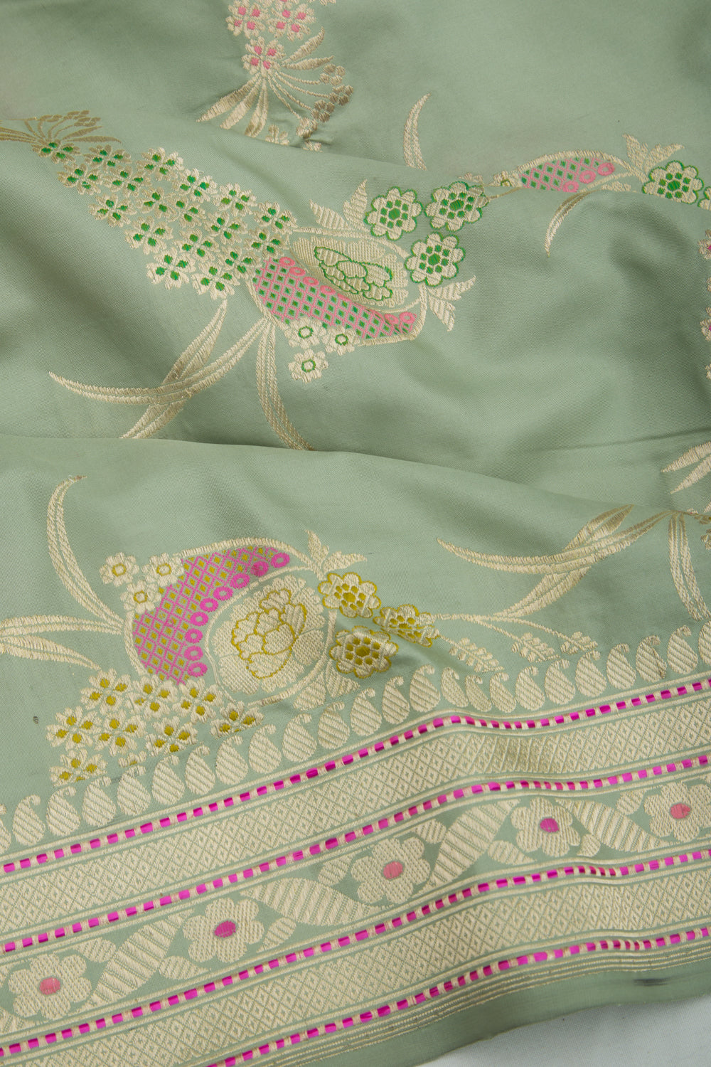 Banarasi Silk Kadwa Jaal Pista Green Saree