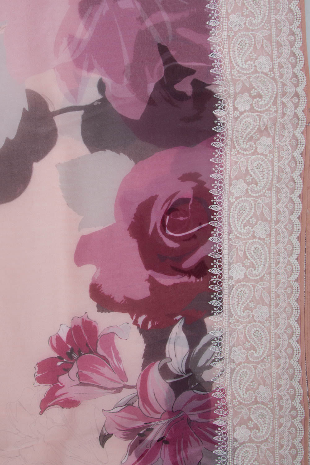 Organza Floral Printed Pink Saree