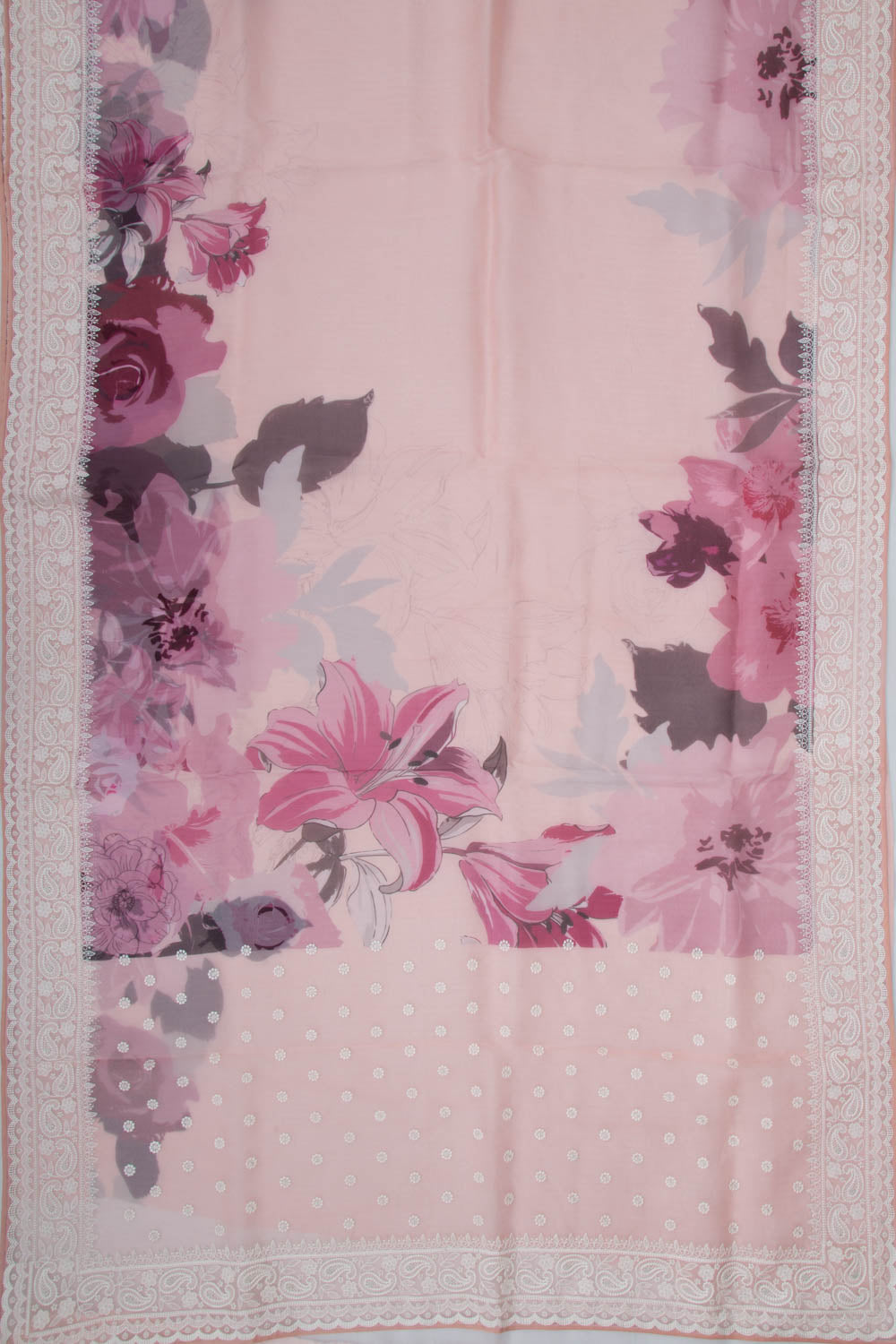 Organza Floral Printed Pink Saree