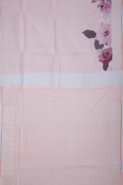 Organza Floral Printed Pink Saree