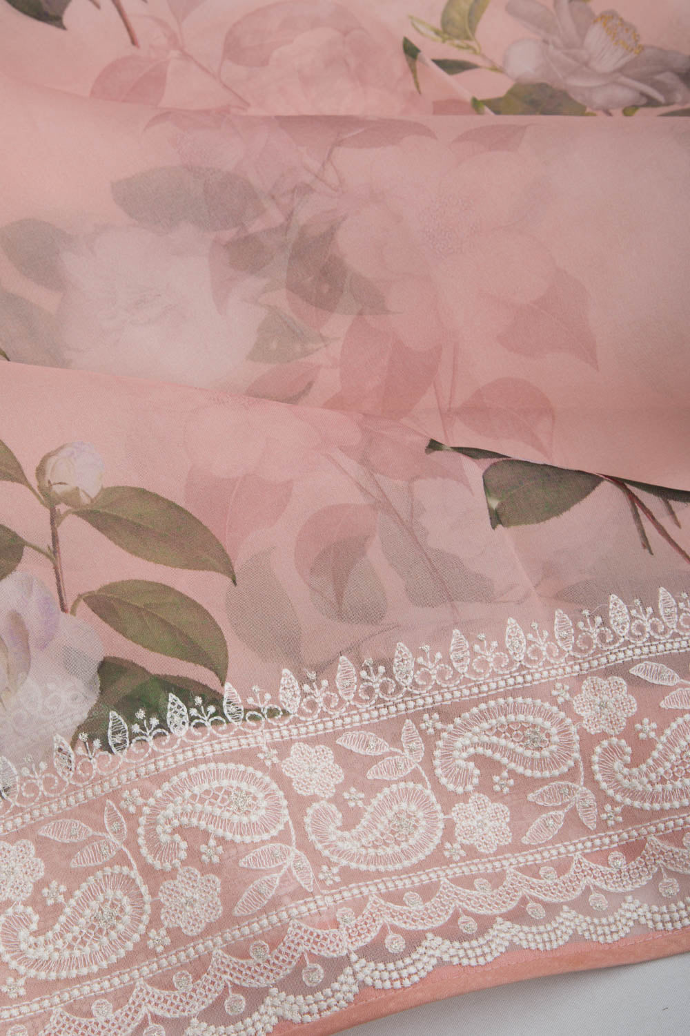 Organza Floral Printed Pastel Orange Saree