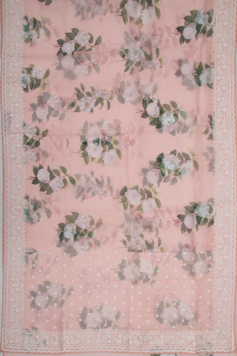 Organza Floral Printed Pastel Orange Saree