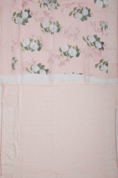 Organza Floral Printed Pastel Orange Saree