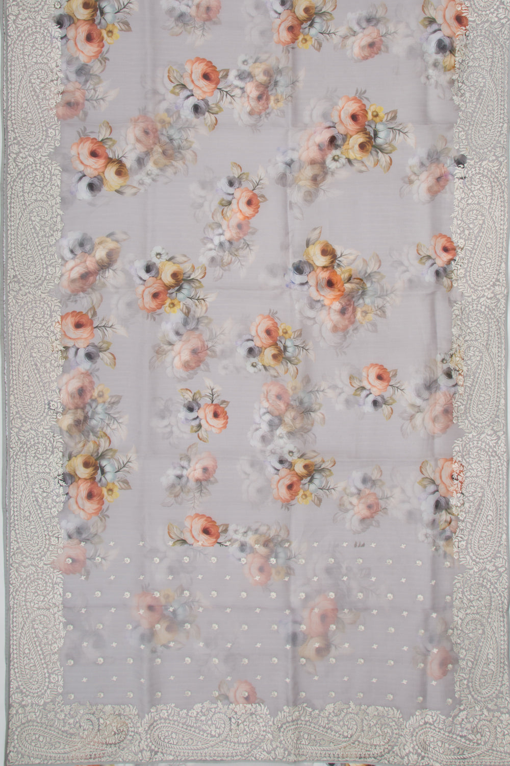 Organza Floral Printed Grey Saree