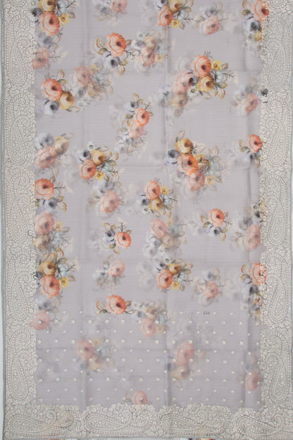 Organza Floral Printed Grey Saree